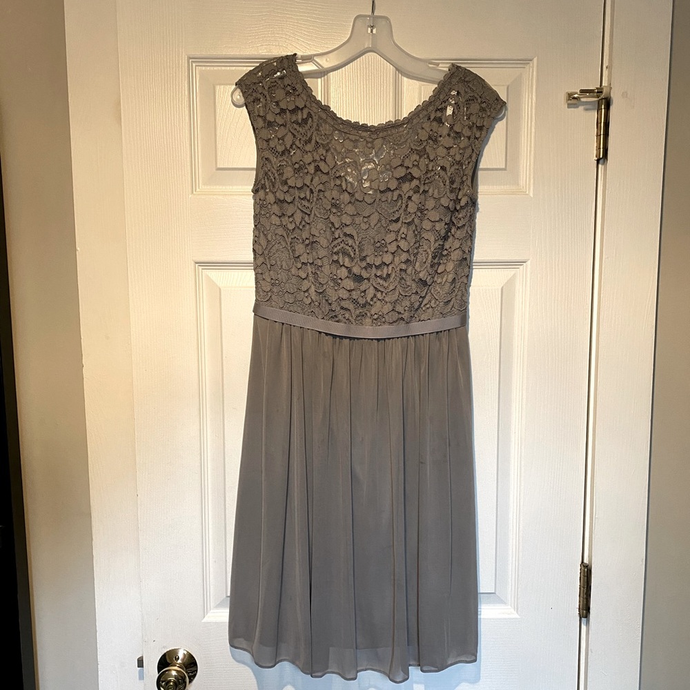 David’s Bridal Lace Bodice Dress in Grey, Size 6